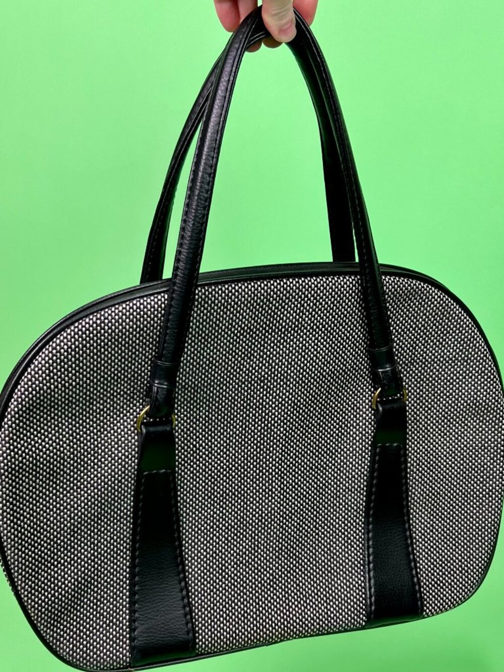 Large Vintage 60s Mod Black and White Tweed Purse Briefcase Carry-On Bag